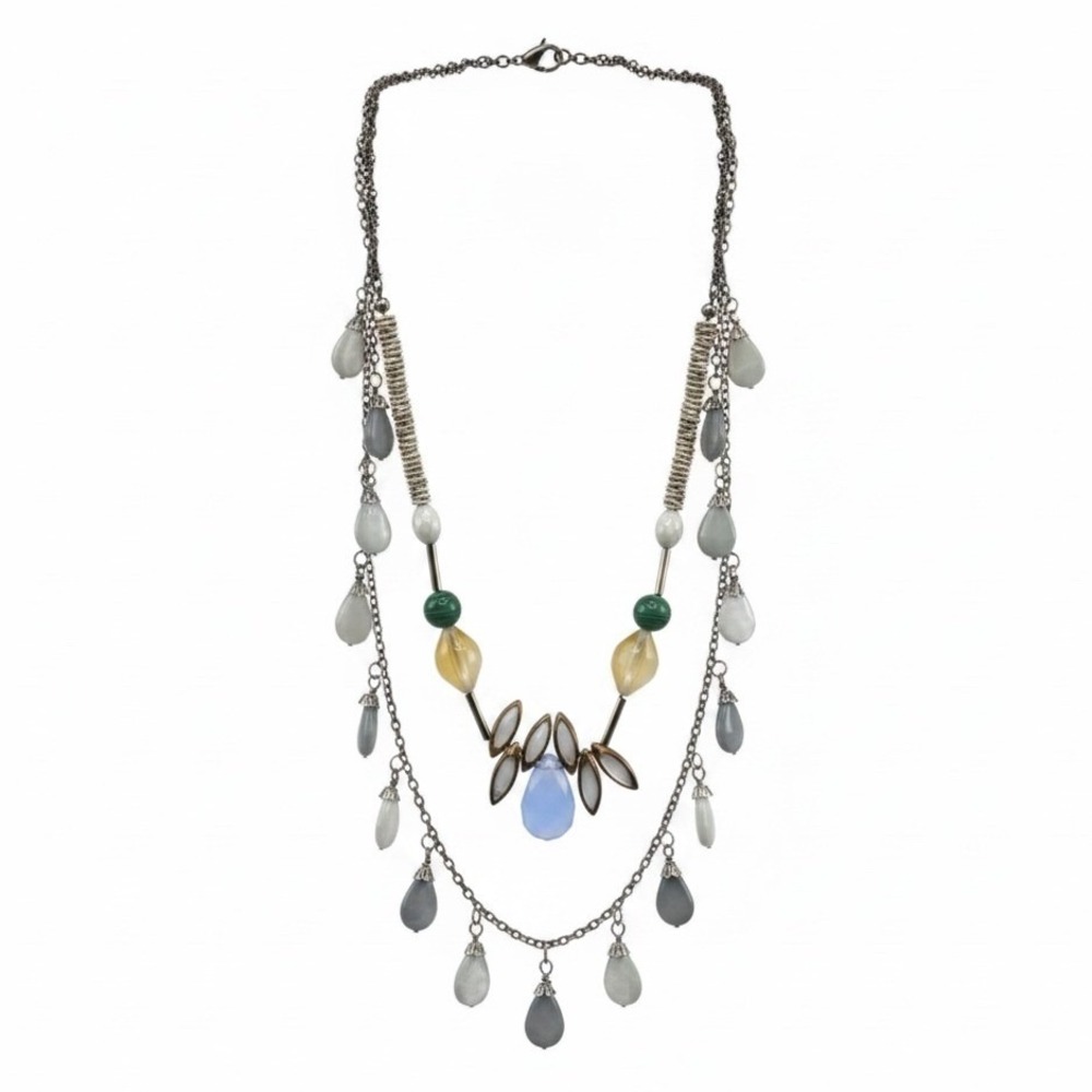 Boho Eclectic Multi-Strand Necklace Unbranded Green Cream Mixed Bead Shell